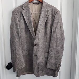 Burberrys Blazer Sport Coat Mens Size 41L Tan Plaid Houndstooth Vintage